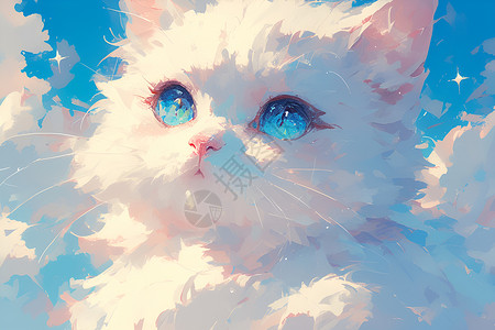 萌宠素材蓝色天空下的猫咪插画