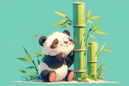 竹林和绣球熊猫和竹子的插画插画