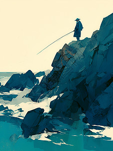 渔民人物素材悬崖边垂钓的人插画