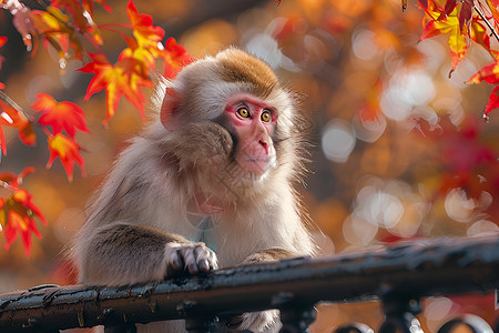 喂猴子猴子趴在栏杆上背景