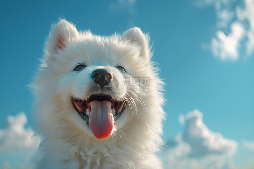 蓝天白云下的狗狗图片