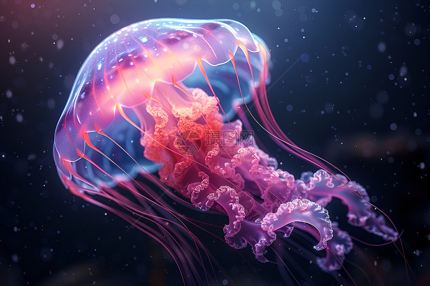 粉色水母在深海中图片