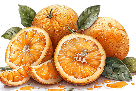 叠放切开的橙子插画