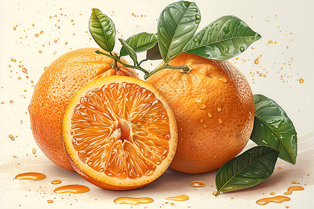 叠放挂着水珠的橙子插画
