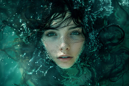 水中赏荷的女孩水下的女孩背景