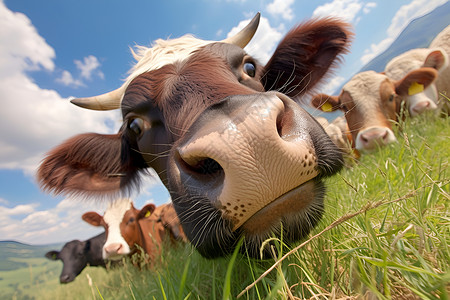 可爱的牛草地上一只牛背景