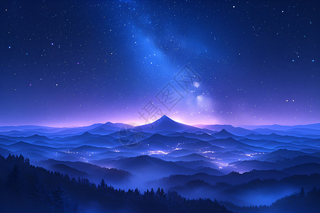 福建山林银河星光倾洒山林夜空中插画