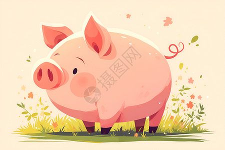 一只可爱的粉色猪背景图片