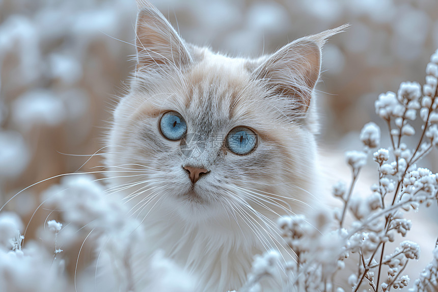 雪中蓝眼猫图片