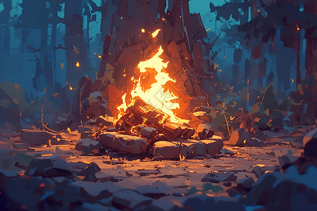 木材燃烧正在燃烧的木棍插画