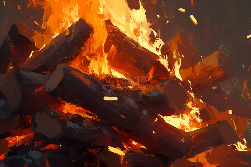 正在燃烧的木材图片