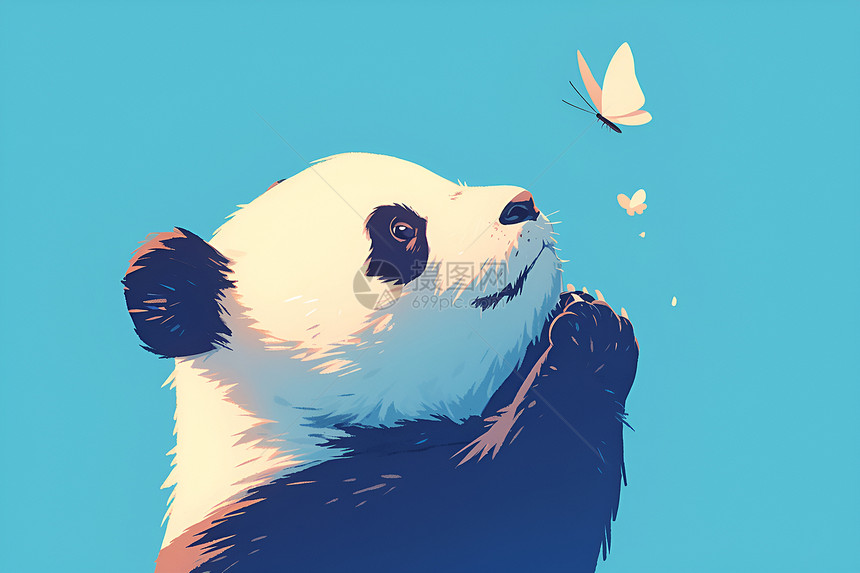 熊猫与蝴蝶嬉戏图片