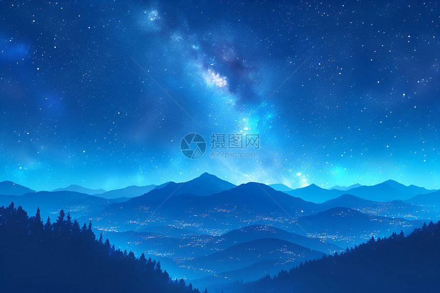 星辰璀璨山峰美景图片