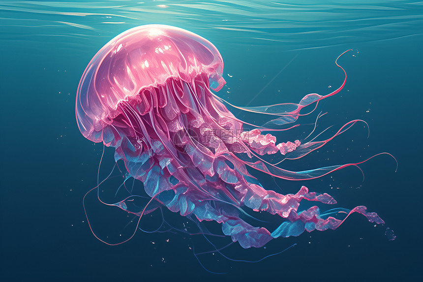 潜行海底的粉色水母图片