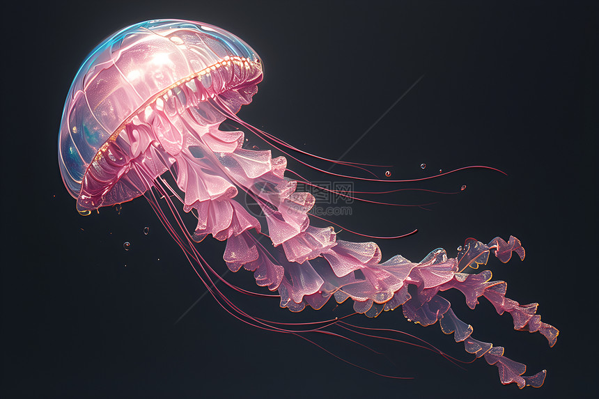 深海中漂浮的梦幻粉色水母图片