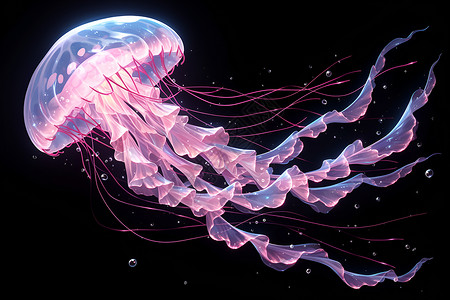 发光水母海洋中一只水母插画