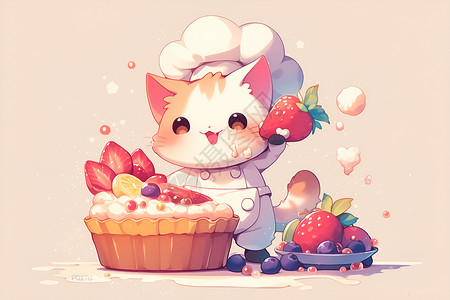 猫大厨的水果蛋挞插画