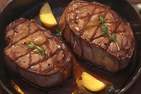 烤瘦肉鲜嫩多汁的烤肉插画