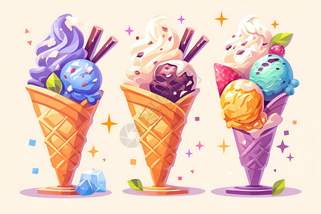 短筒不同口味的冰淇淋插画