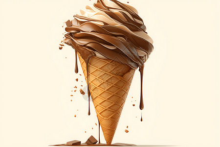 巧克力蛋奶酥蛋筒上的冰淇淋插画