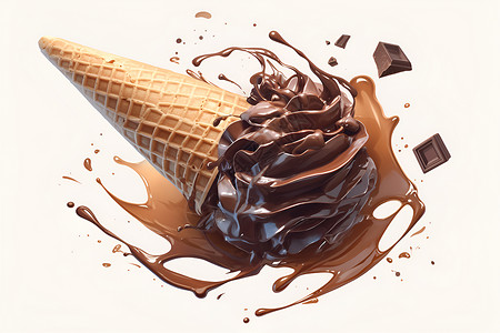 手绘巧克力蛋筒可口的巧克力冰淇淋插画
