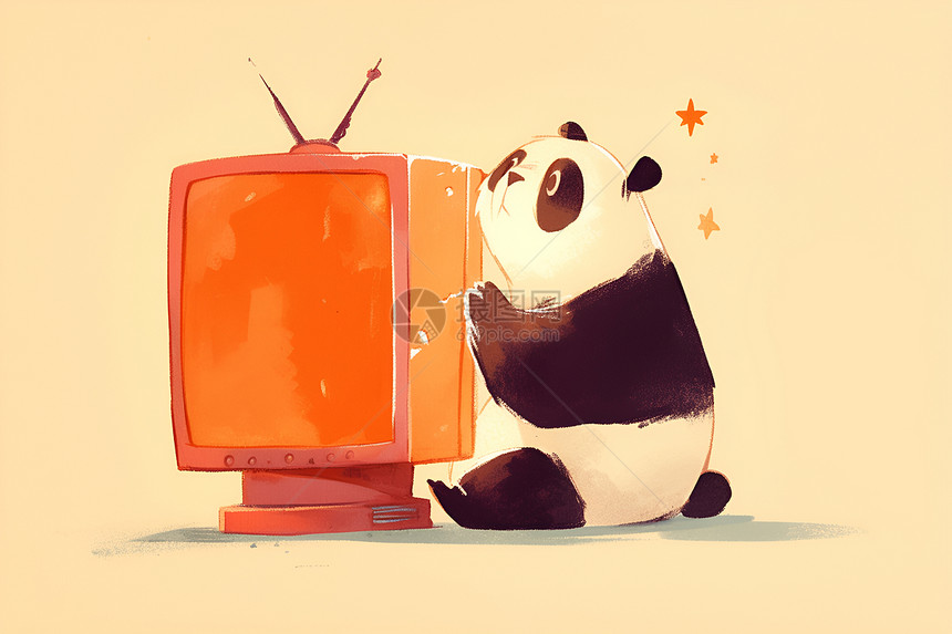 可爱的熊猫和电视图片