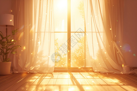住宅的西阳光照耀的房间插画