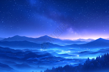 星辉之夜神秘山峦高清图片