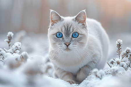 户外的猫雪中行走的猫咪背景