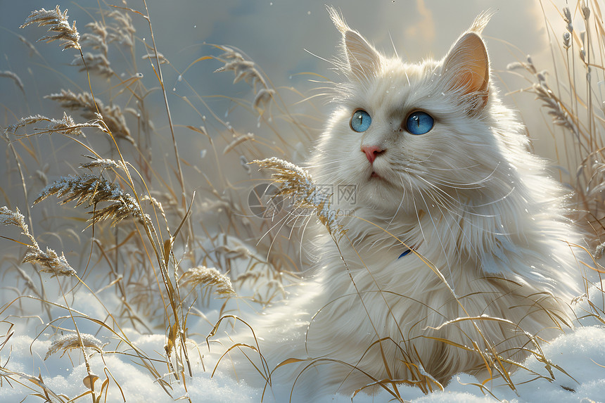 雪中的白猫图片