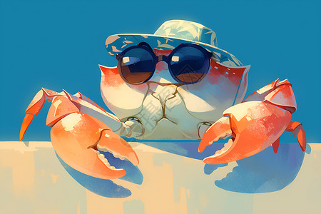 沙滩上的螃蟹沙滩上晒太阳的螃蟹插画