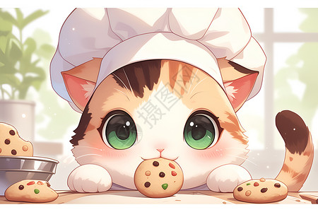 蛋白甜饼猫咪厨师烘焙甜饼插画
