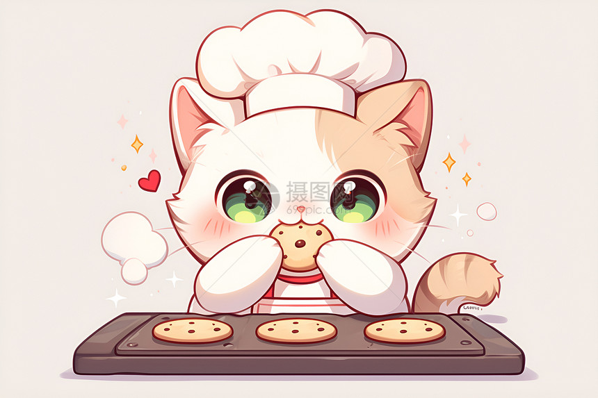 猫咪戴厨师帽烘焙饼干图片