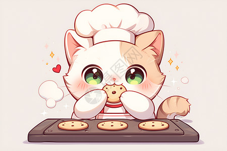猫咪戴厨师帽烘焙饼干高清图片