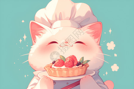 厨师发愁可爱卡通猫厨师插画