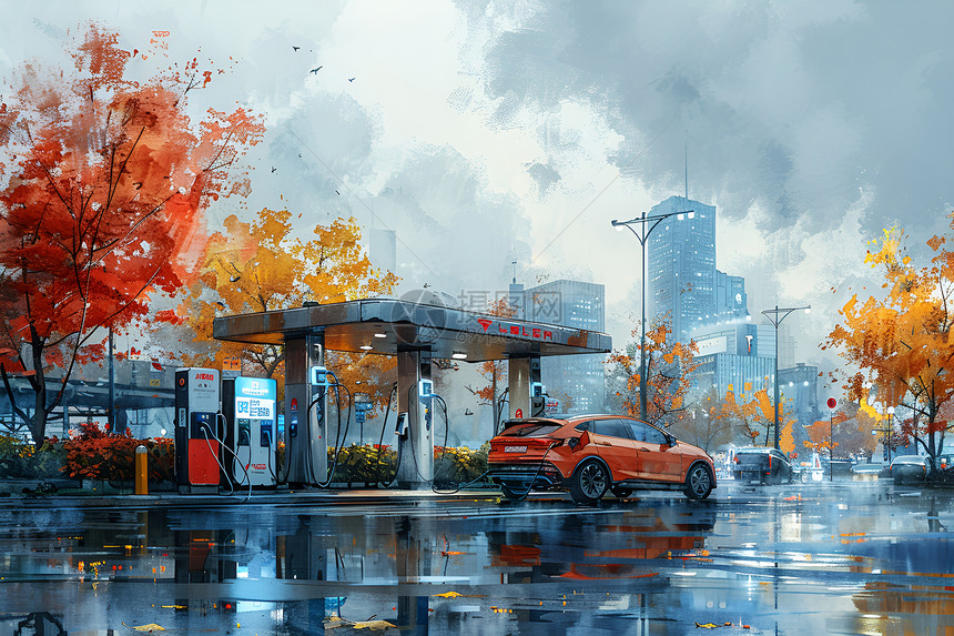 城市中的加油站图片