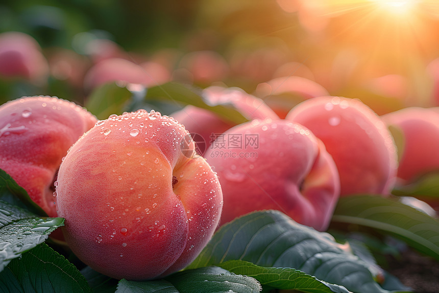 水果园中的桃树上长满果实图片