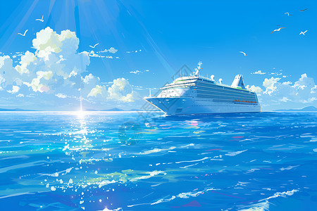 船舶画册海洋中的游轮插画
