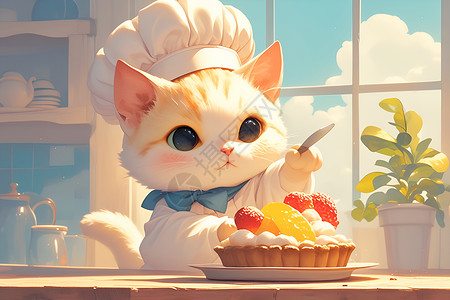 蛋糕制作直播制作蛋糕的猫咪插画