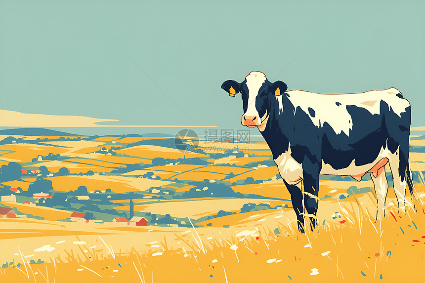 田园风光带离的奶牛图片