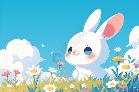 花草丛中兔子花草丛中的兔子插画