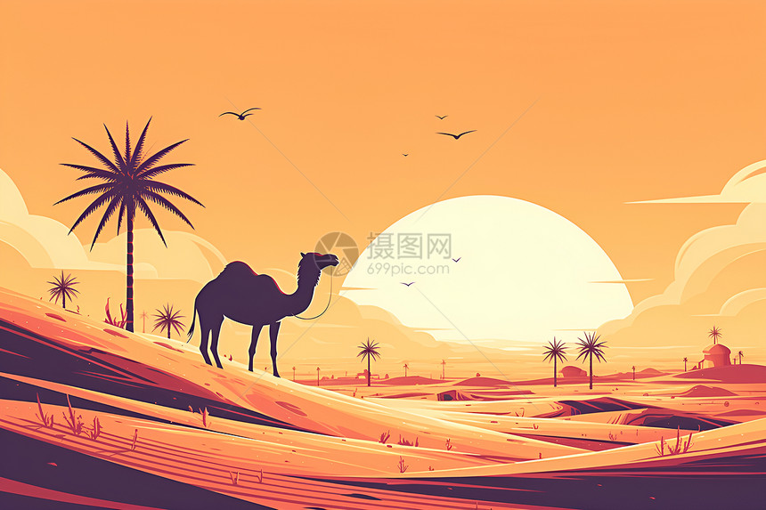 站在沙漠里的骆驼图片