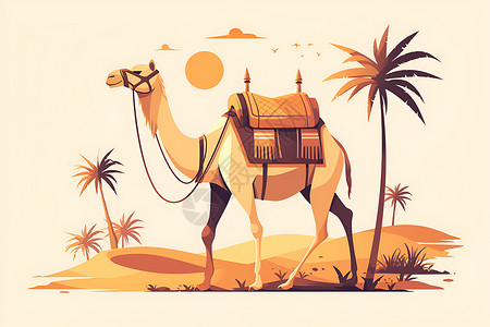沙漠的骆驼插画背景图片