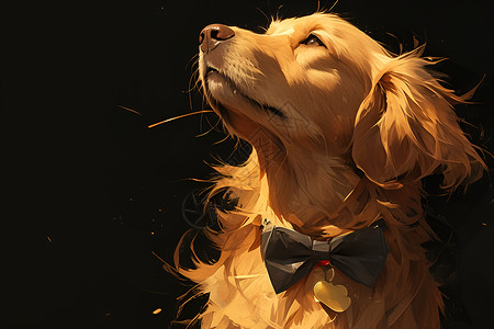 狗狗咬着金币系着领结的狗狗插画