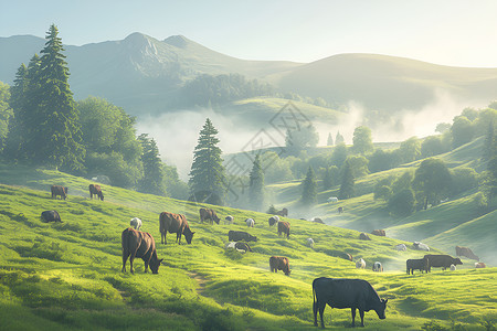 牛牧场草原上的牛插画