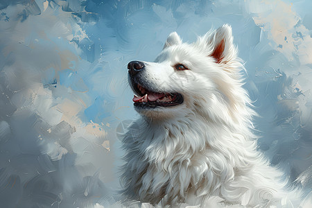 萨摩耶犬天空背景下的狗狗插画