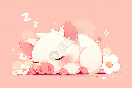 粉色小猪插画沉睡的可爱小猪插画