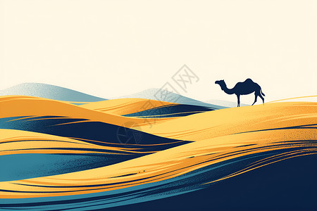 无尽沙漠沙丘沙丘背景下的骆驼插画