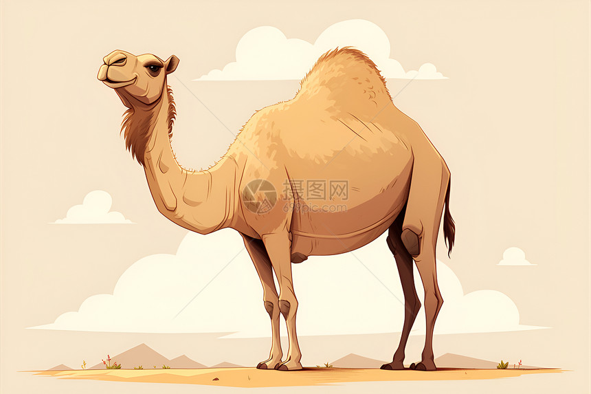 沙漠中站立的骆驼图片