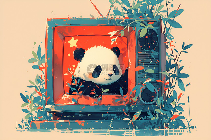 电视里的熊猫图片